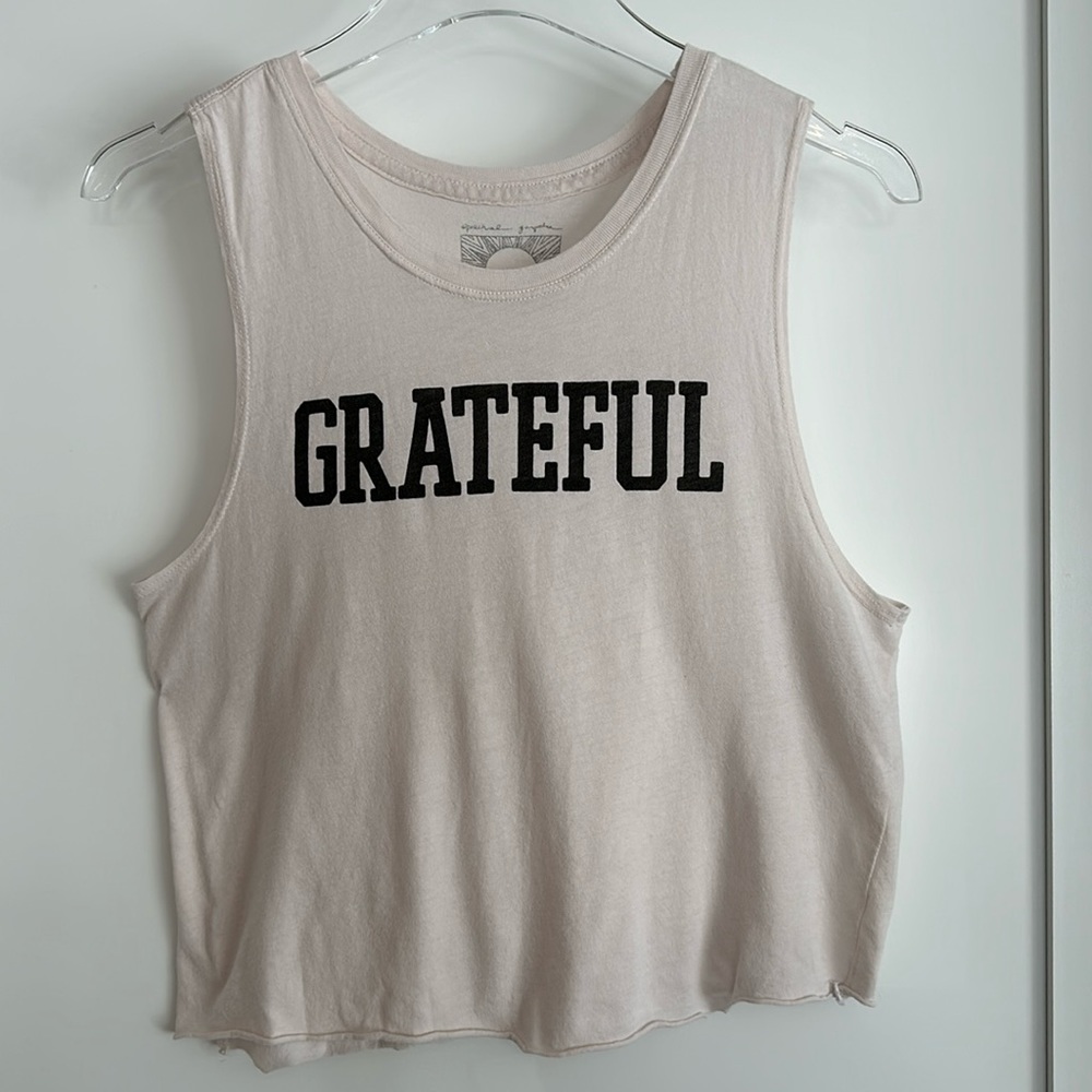 Spiritual Gangster Sleeveless Tank Top “GRATEFUL” Graphic Cream SIZE MEDIUM EUC